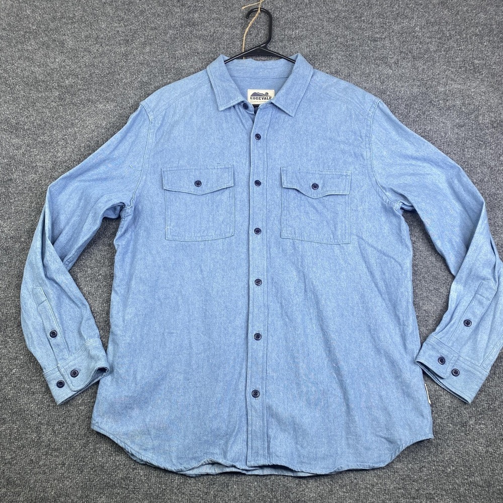 Edgevale Shirt Mens XL Long Sleeve Blue Chambray Button Up Workwear Made In USA